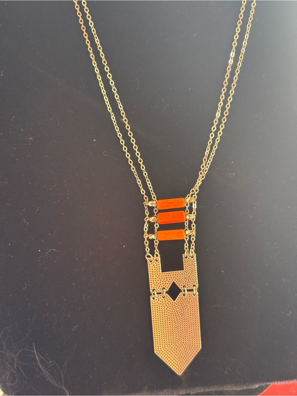 Long Silver Silver-Tone Pendant Necklace with Orange Accents - Picture 2 of 2